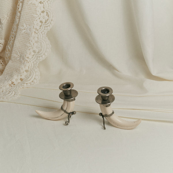 Bougeoirs corne et métal patiné