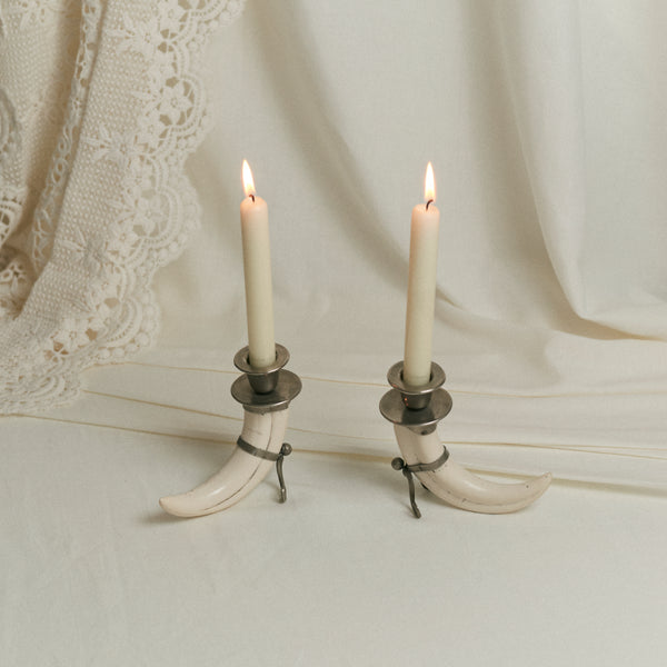 Bougeoirs corne et métal patiné